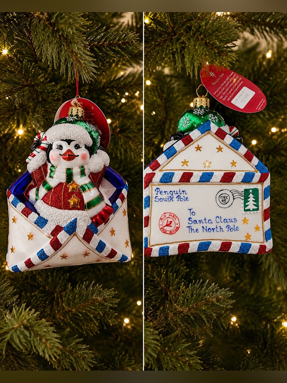Christopher Radko Penguin Delivery Glass Christmas Ornament NWT